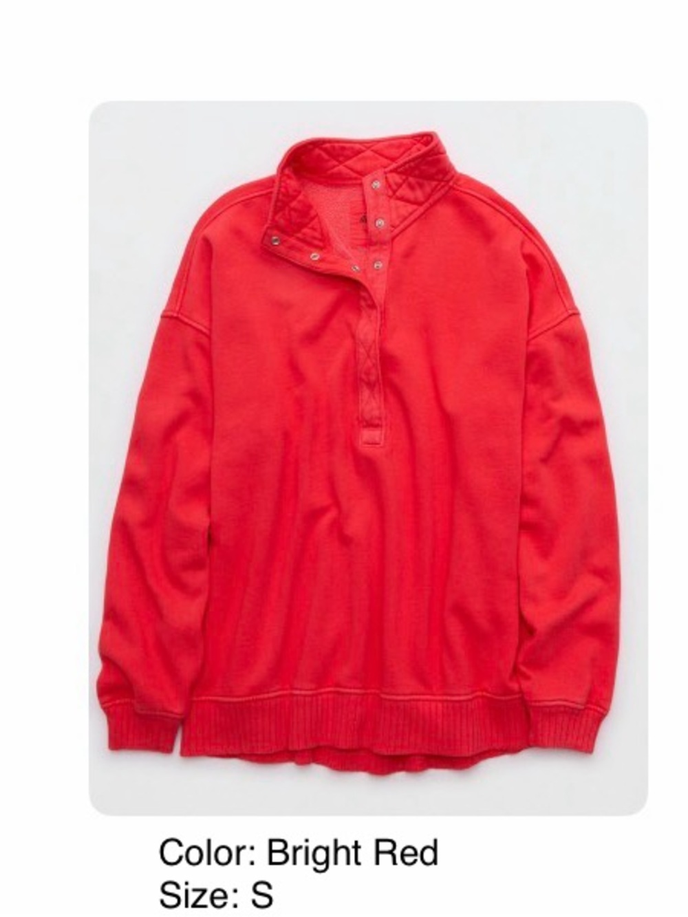 NEW Aerie Oh Snap sweatshirt pullover quilted collar snaps oversized SMALL